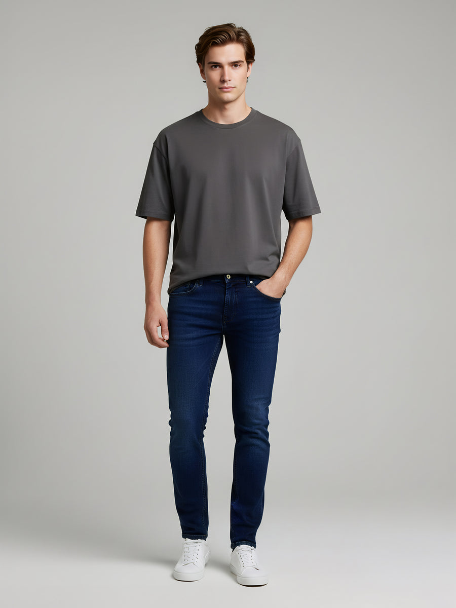 Celio Mens Blue Knit | Dobby Slim Fit Cotton Jeans