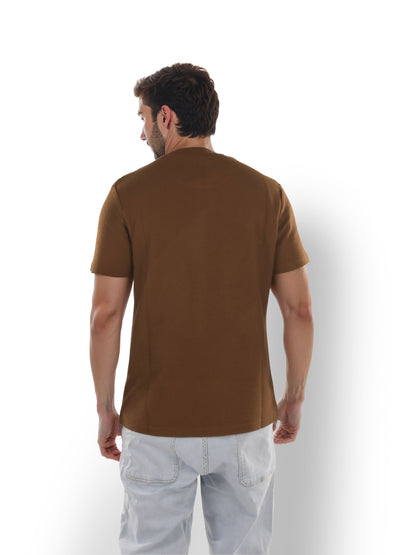 Brown Solid Cotton T-shirt