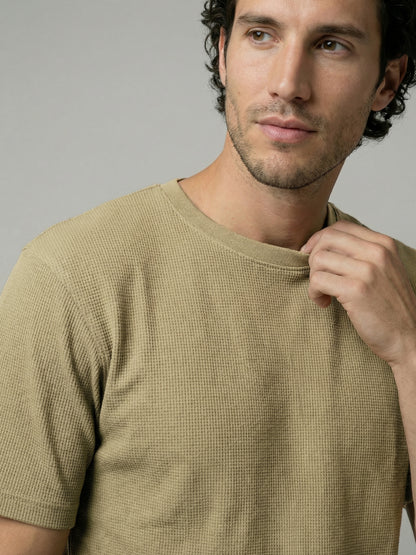 Celio Mens Olive Structured Regular Fit Cotton T-Shirts