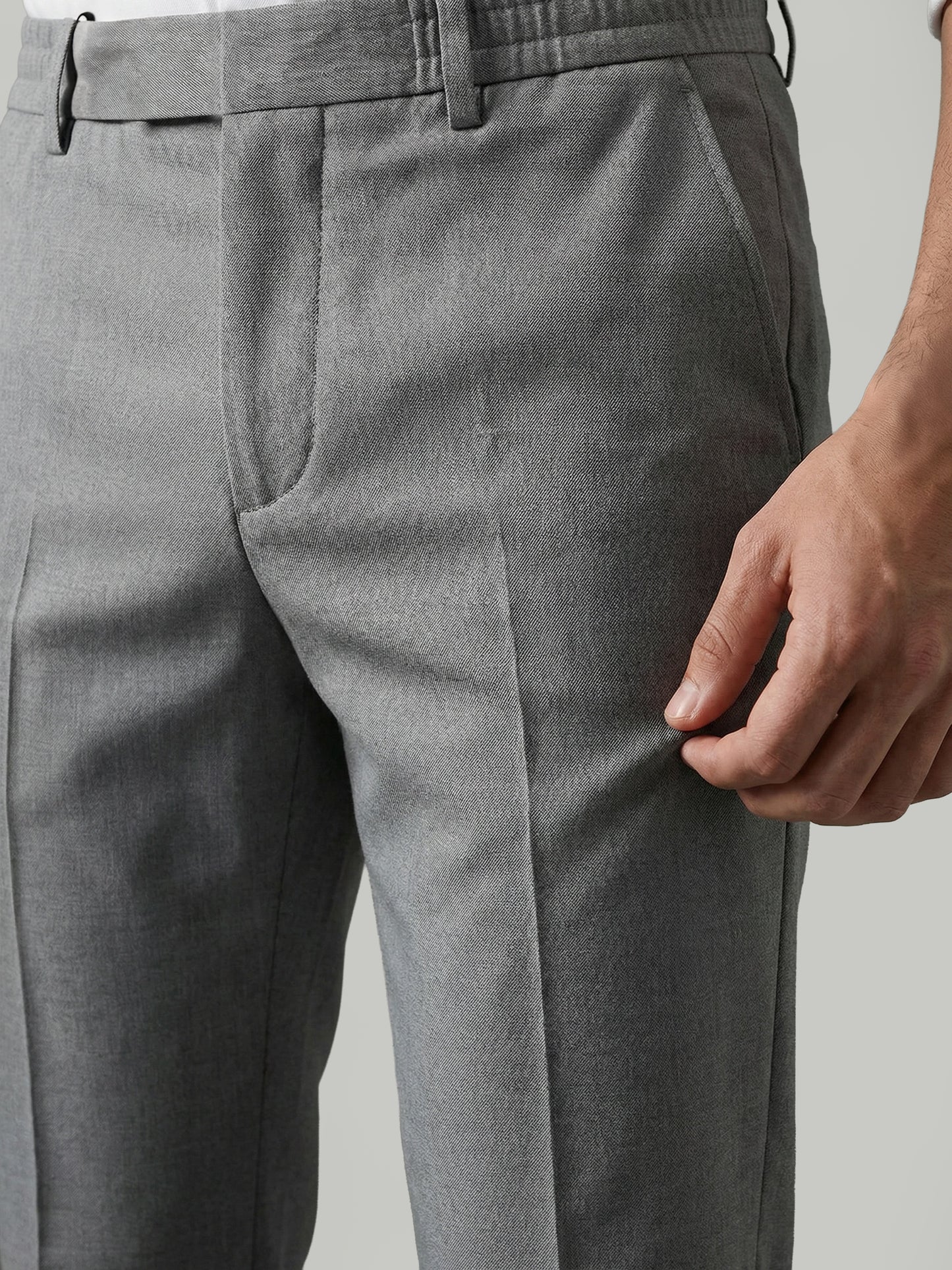 Celio Mens Grey Solid 24H Fit Polyester Casual Trouser