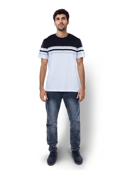 White Colourblock Cotton T-Shirt