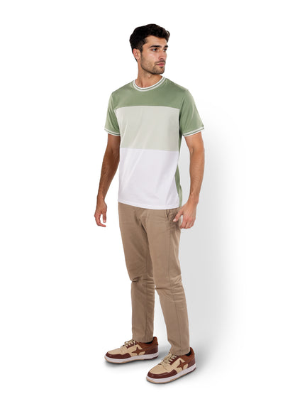 Green Colourblock Cotton T-shirt