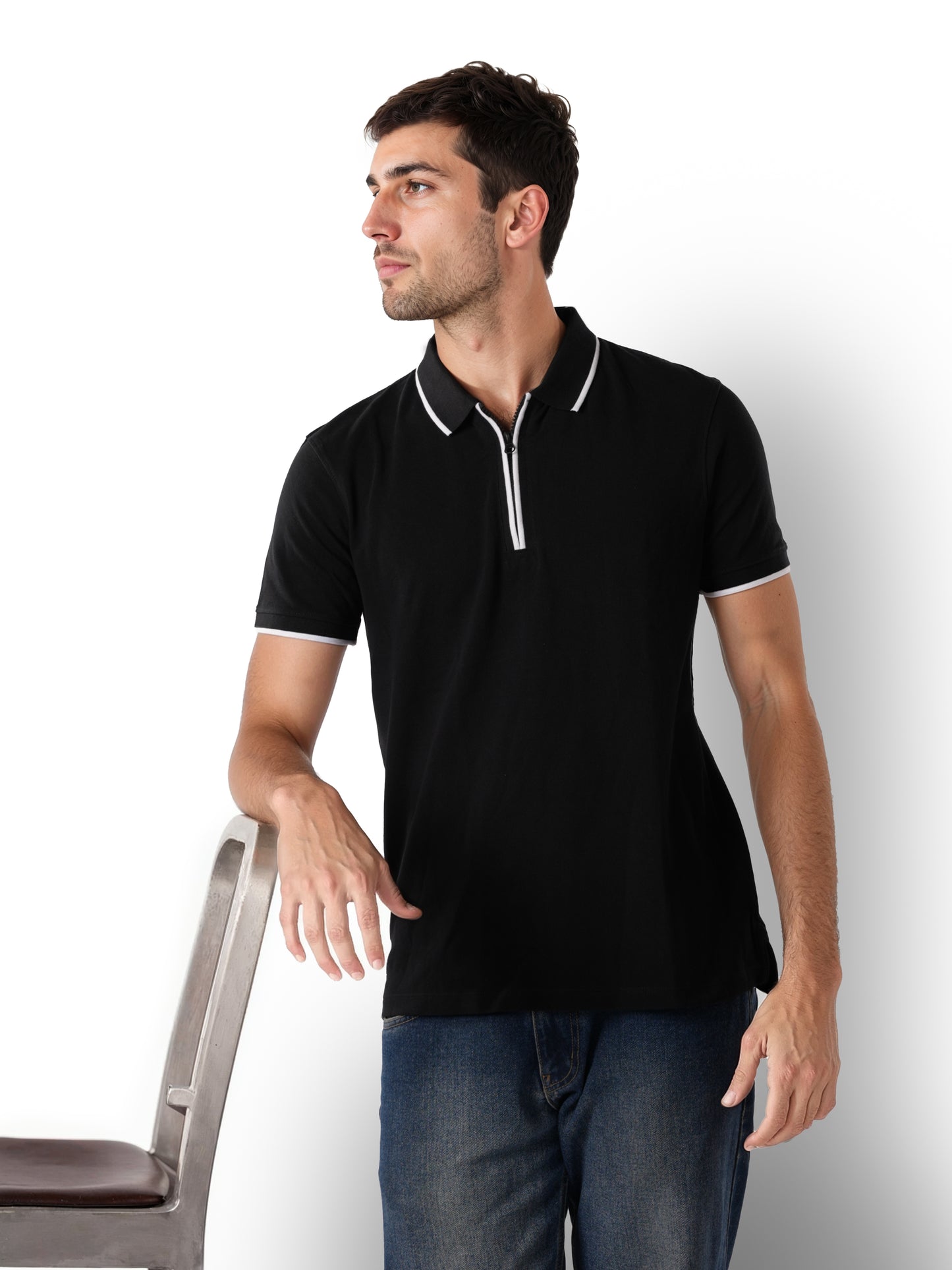 Black Solid Cotton Polo