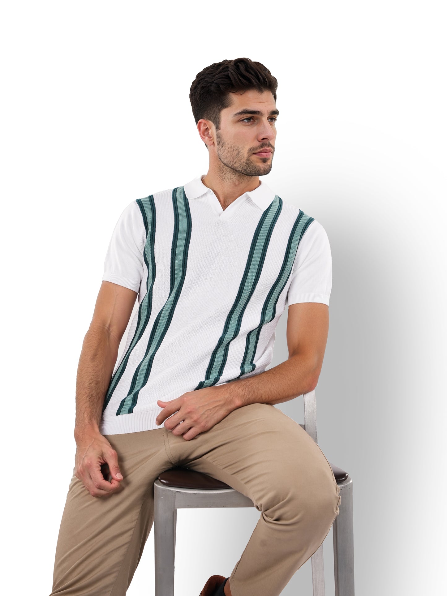 White Striped Cotton Polo