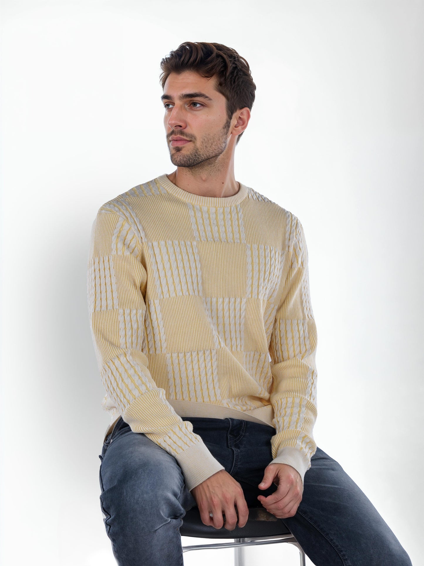 Yellow Colourblock Cotton Sweater