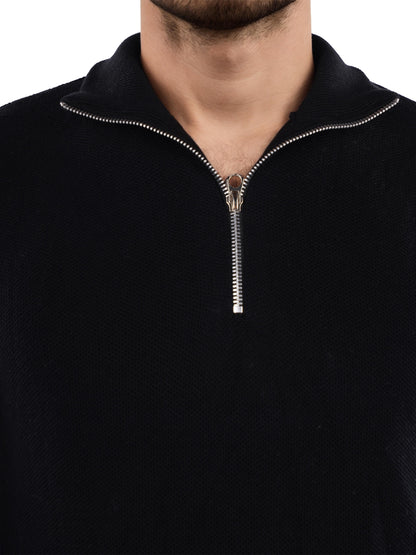 Black Solid Cotton Sweater