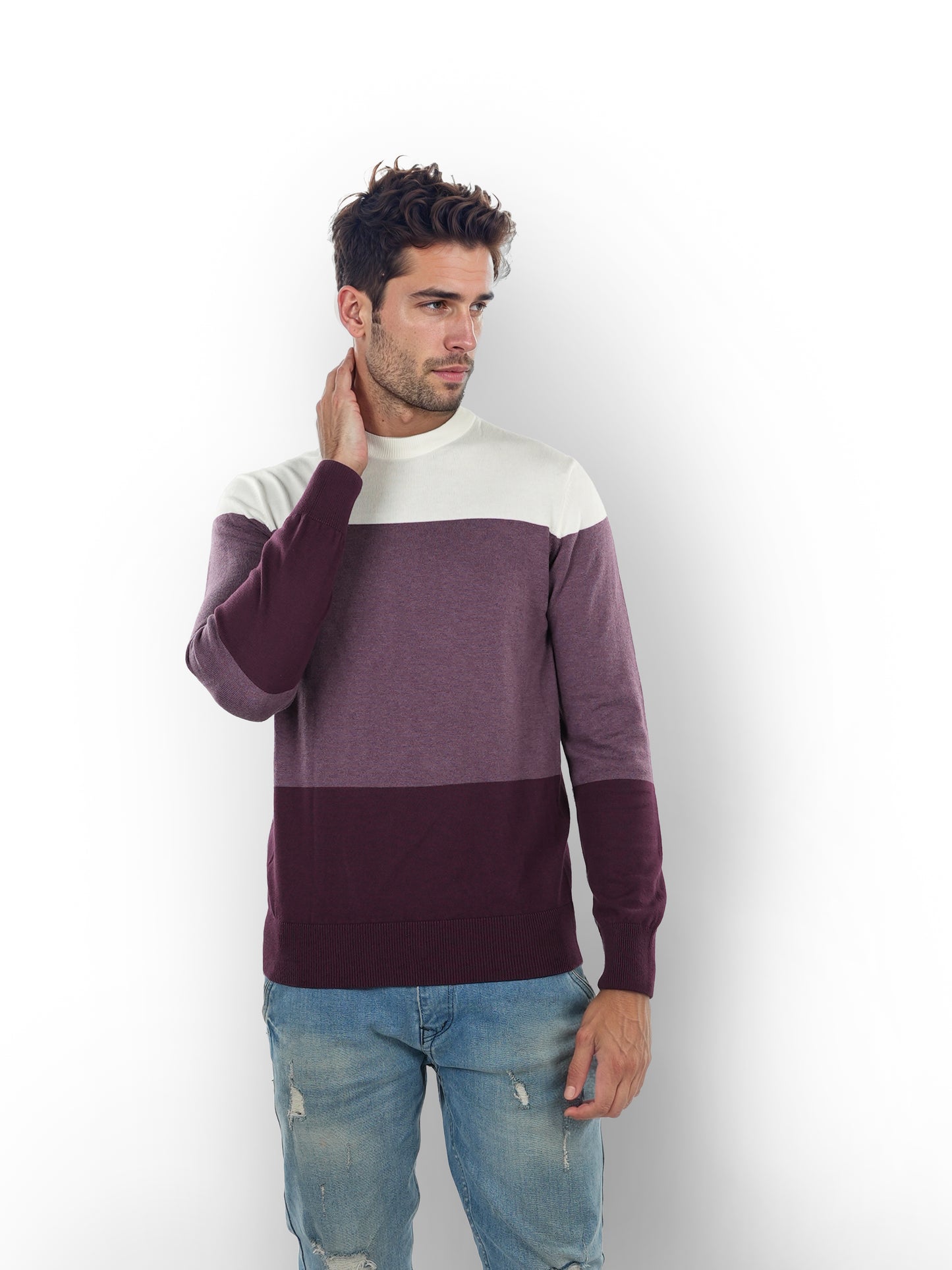 Purple Colourblock Cotton Sweater