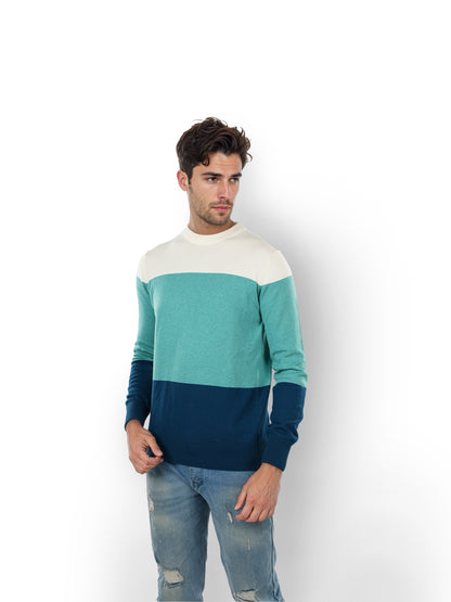 Green Colourblock Cotton Sweater