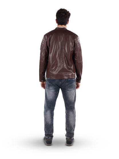 Brown Solid Polyamide Jacket