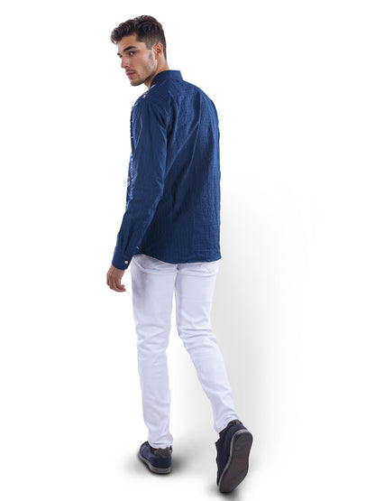 Blue Embroidered Cotton Shirt