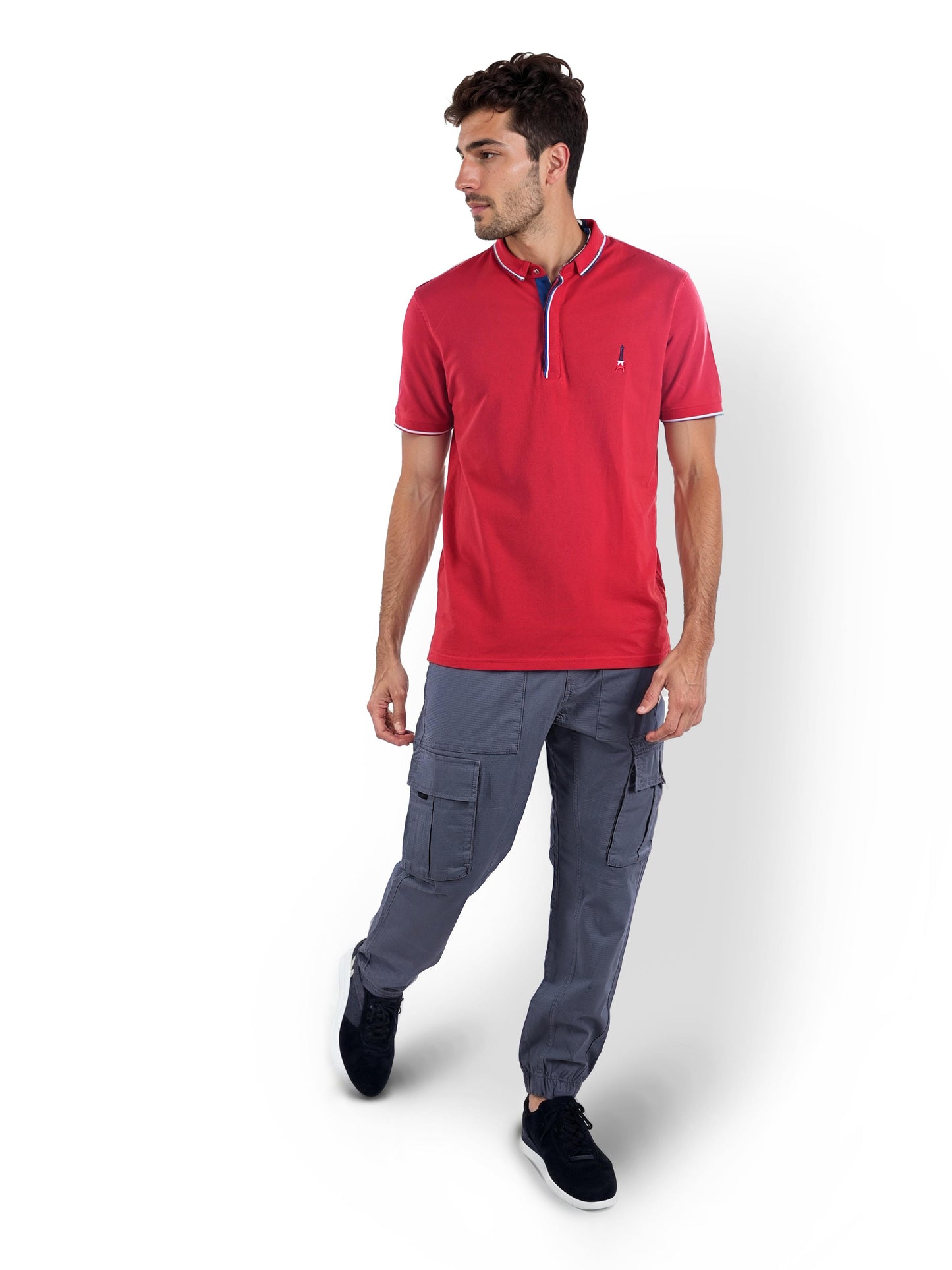 Red Solid Cotton Polo