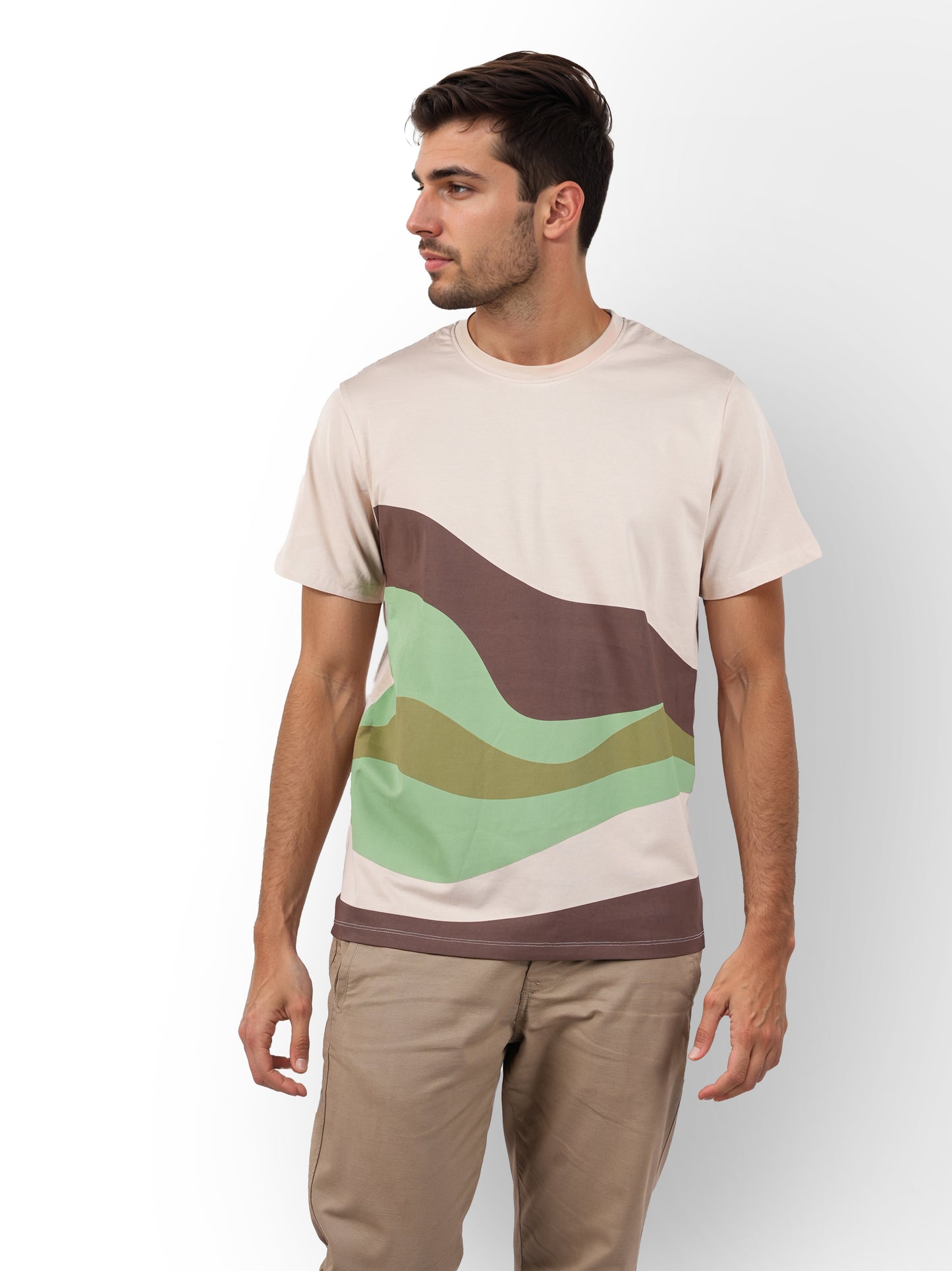 Beige Colourblock Cotton T-shirt