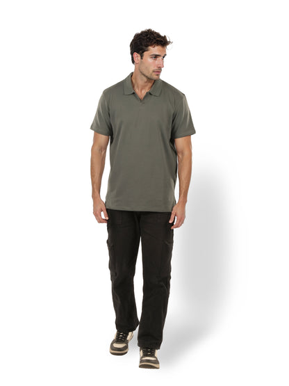 Grey Solid Cotton Polo