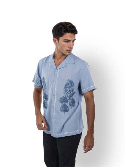 Blue Embroidered Cotton Shirt