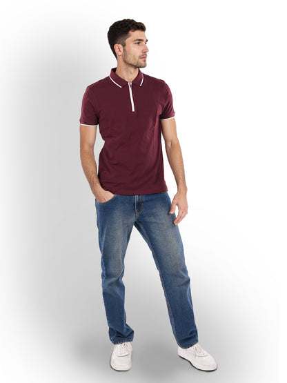 Burgundy Solid Cotton Polo