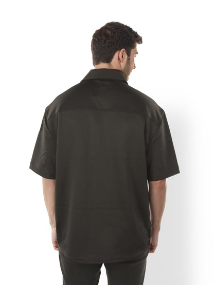 Black Solid Polyester Shirt