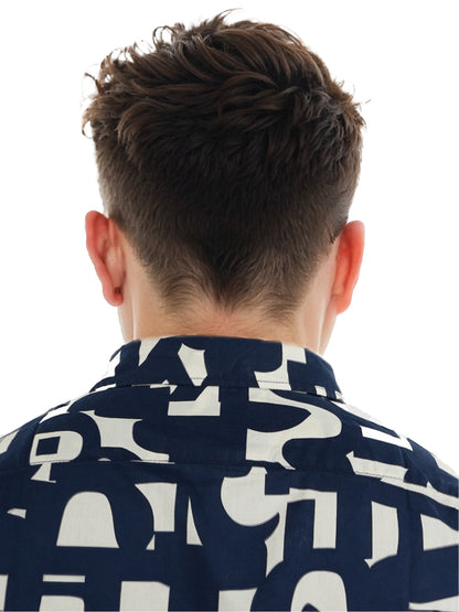 Navy Blue Printed Cotton Shirt