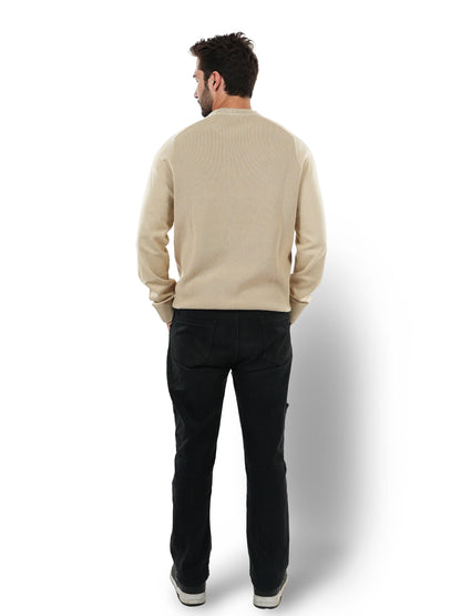 Beige Solid Cotton Sweater