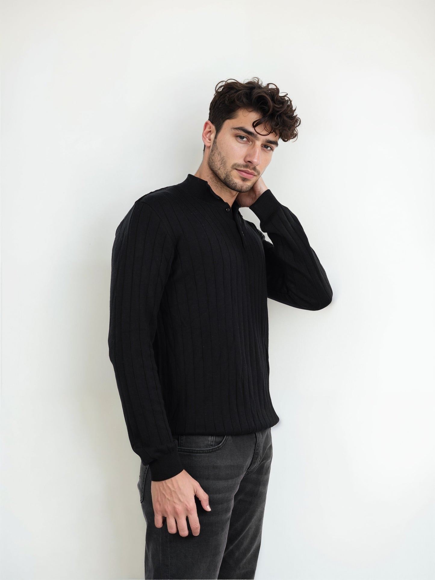 Black Striped Cotton Sweater