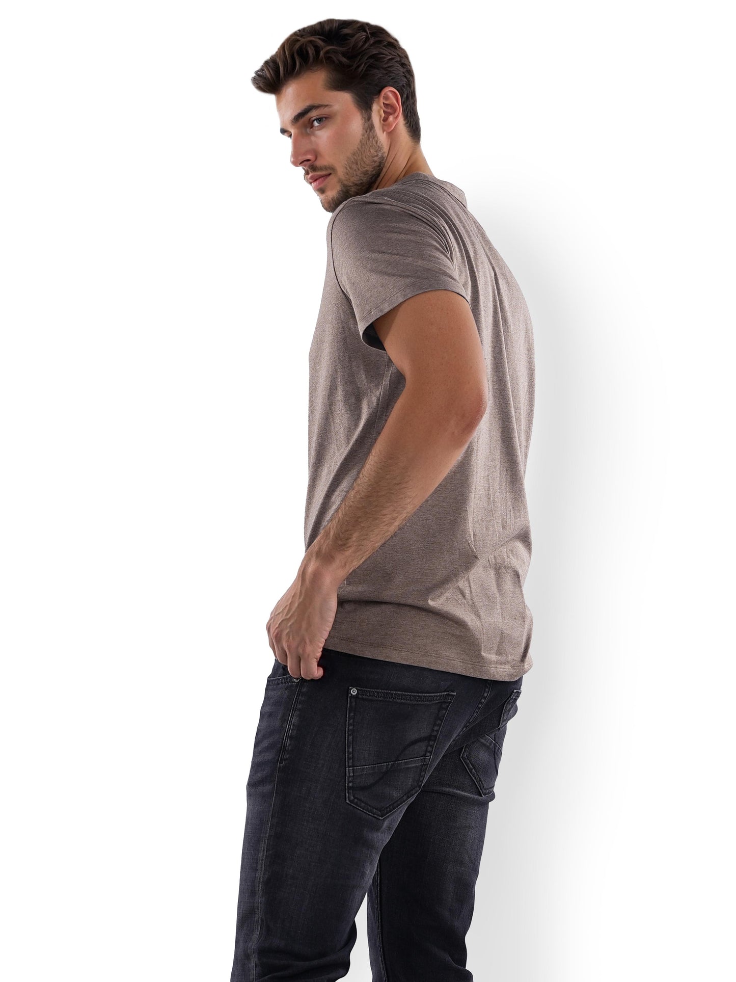 Brown Solid Cotton T-shirt