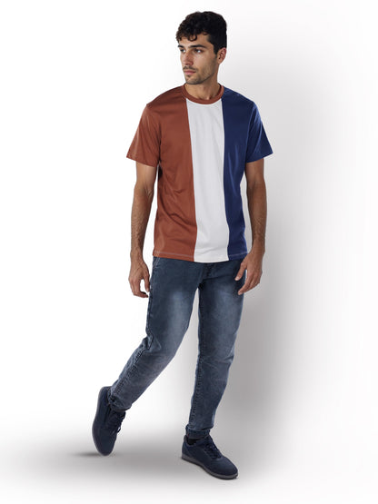 Navy Blue Colourblock Cotton T-shirt