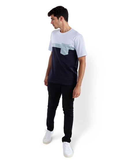 Navy Blue Colourblock Cotton T-Shirt