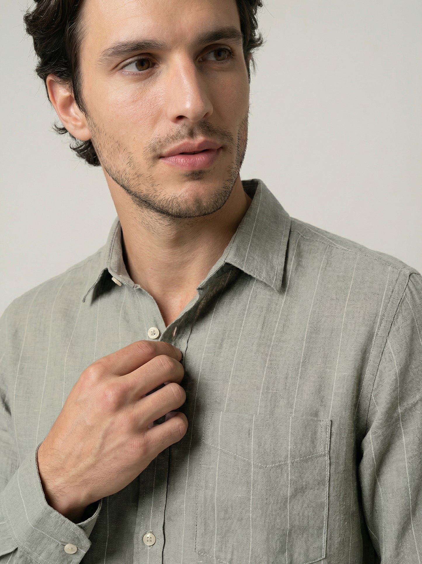 Celio Mens Khaki Solid Regular Fit Linen Shirts