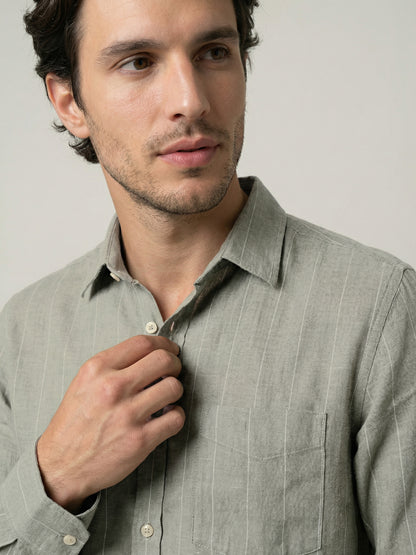 Celio Mens Khaki Solid Regular Fit Linen Shirts