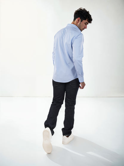 Blue Solid Cotton Shirt