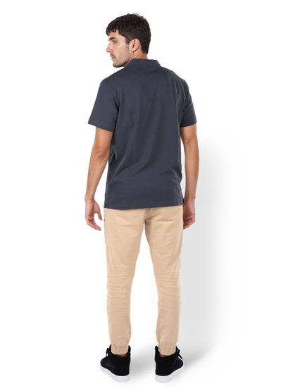 Navy Blue Solid Cotton Polo