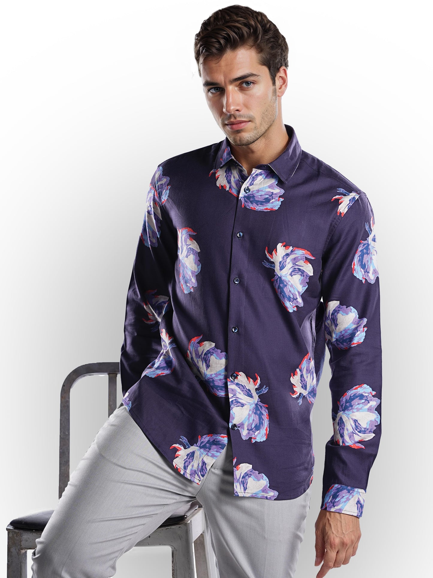 Purple Printed Cotton Shirt