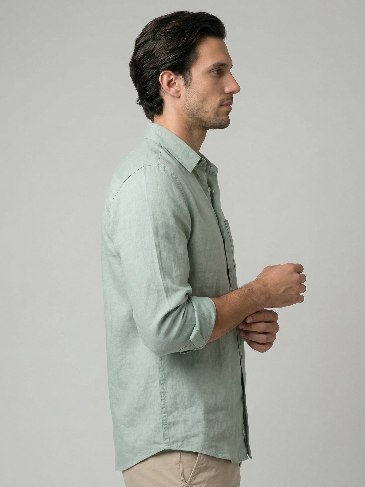 Celio Mens Green Solid Regular Fit Linen Shirts