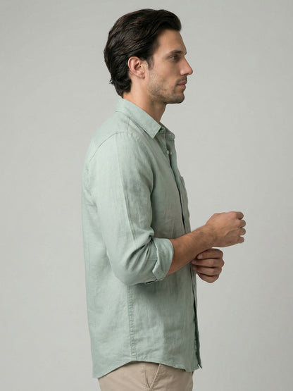 Celio Mens Green Solid Regular Fit Linen Shirts
