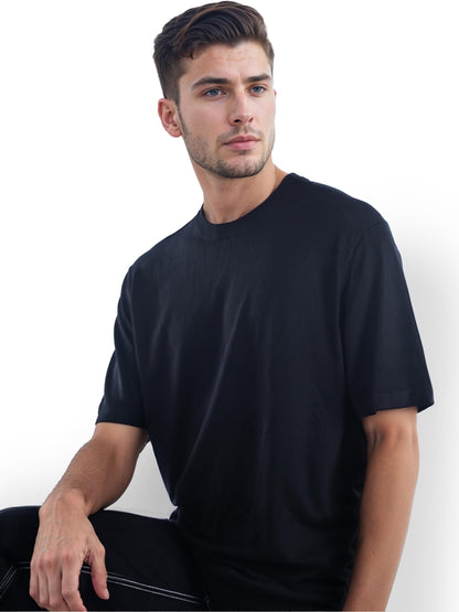 Black Solid Viscose T-shirt