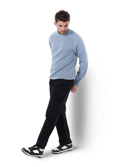 Blue Solid Cotton Sweater