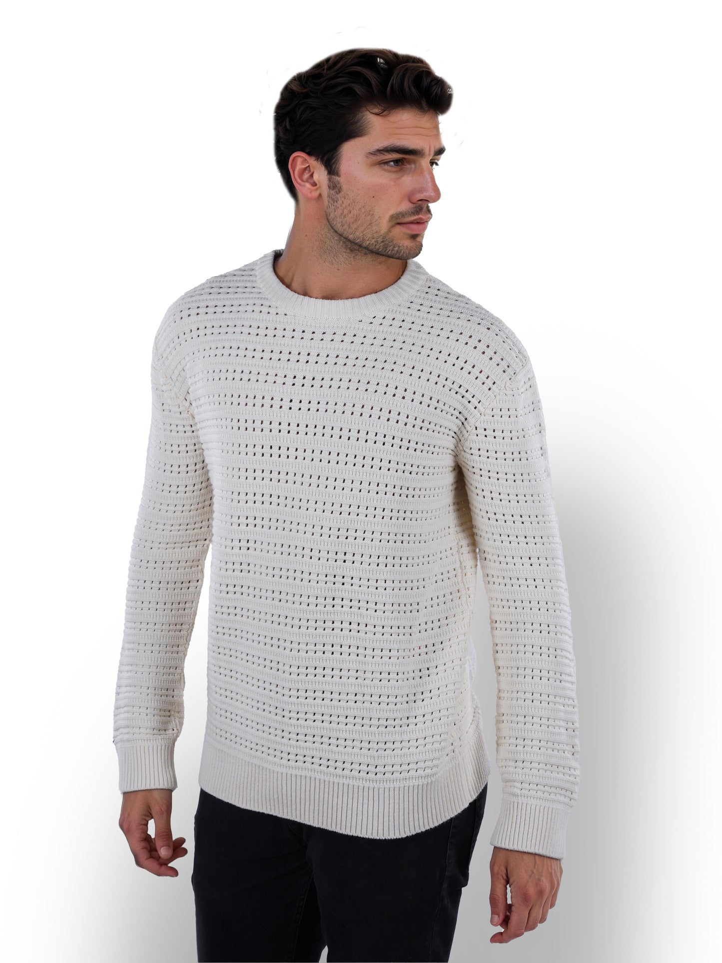 Beige Solid Cotton Sweater