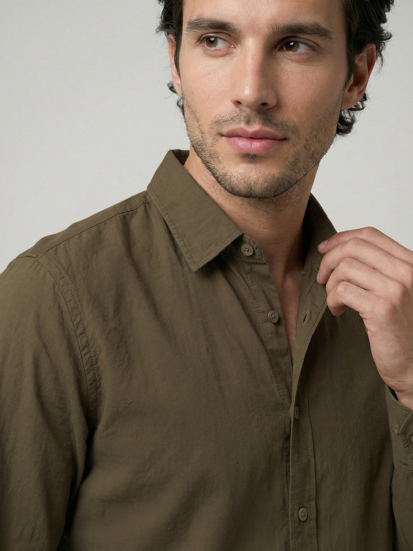 Celio Mens Olive Solid Regular Fit Cotton Shirts