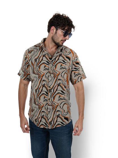 Taupe Printed Viscose Shirt