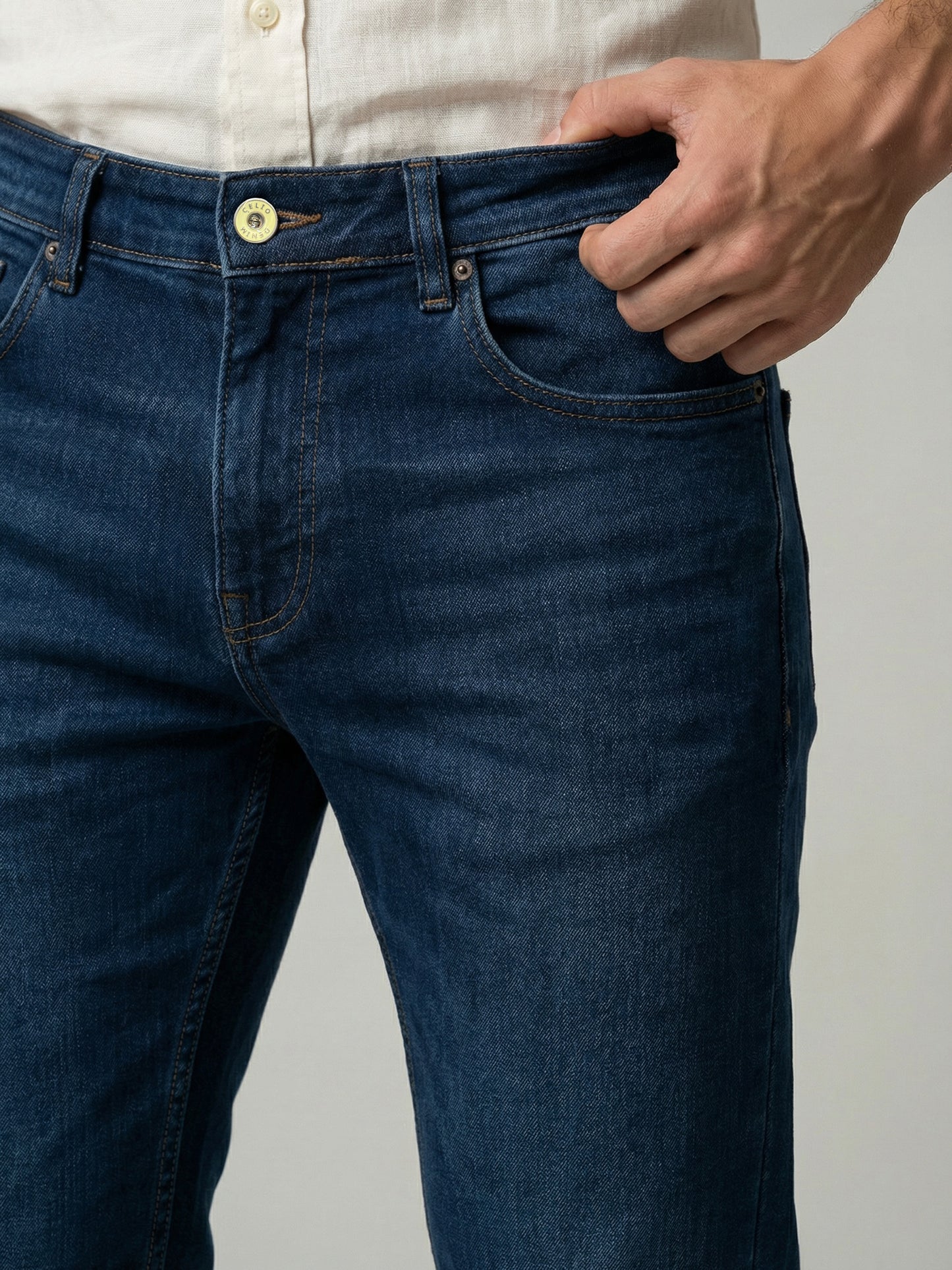 Celio Mens Blue Twill Slim Fit Modal Jeans