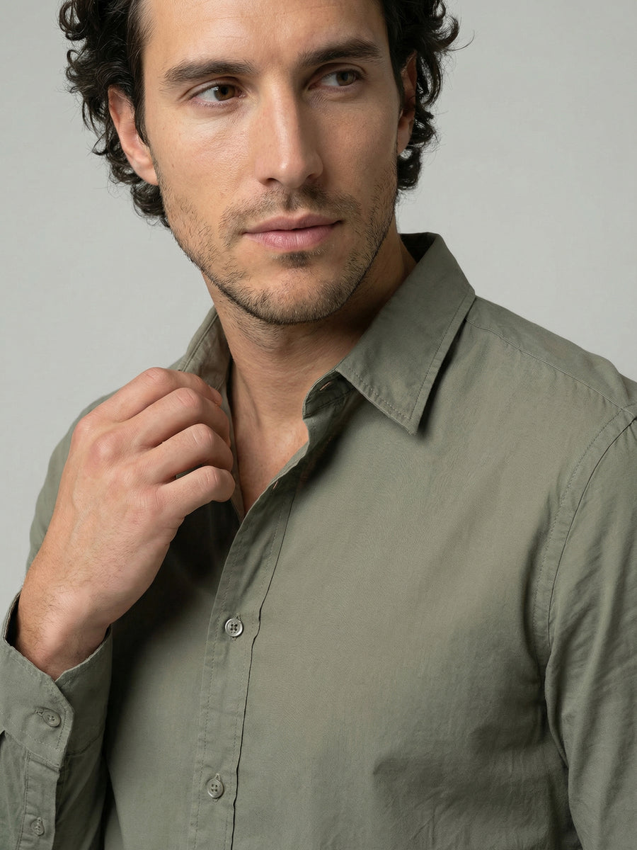 Celio Mens Olive Solid Regular Fit Cotton Shirts