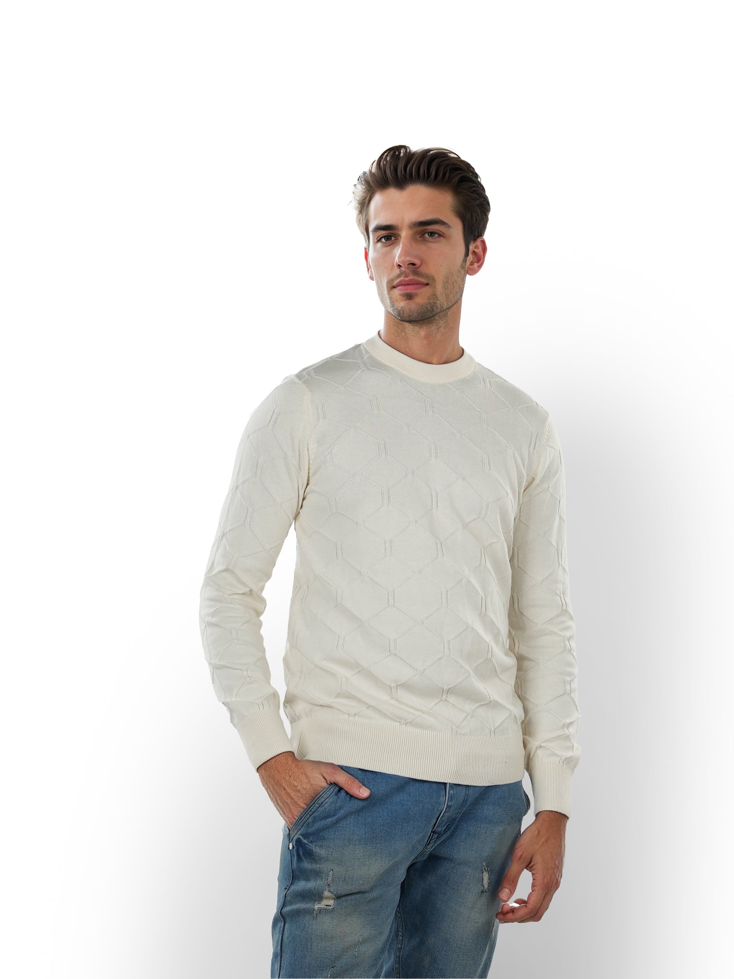 Beige Solid Cotton Sweater