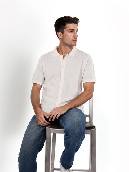 Beige Solid Cotton Shirt