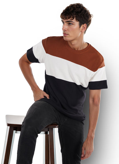 Black Colourblock Cotton T-shirt