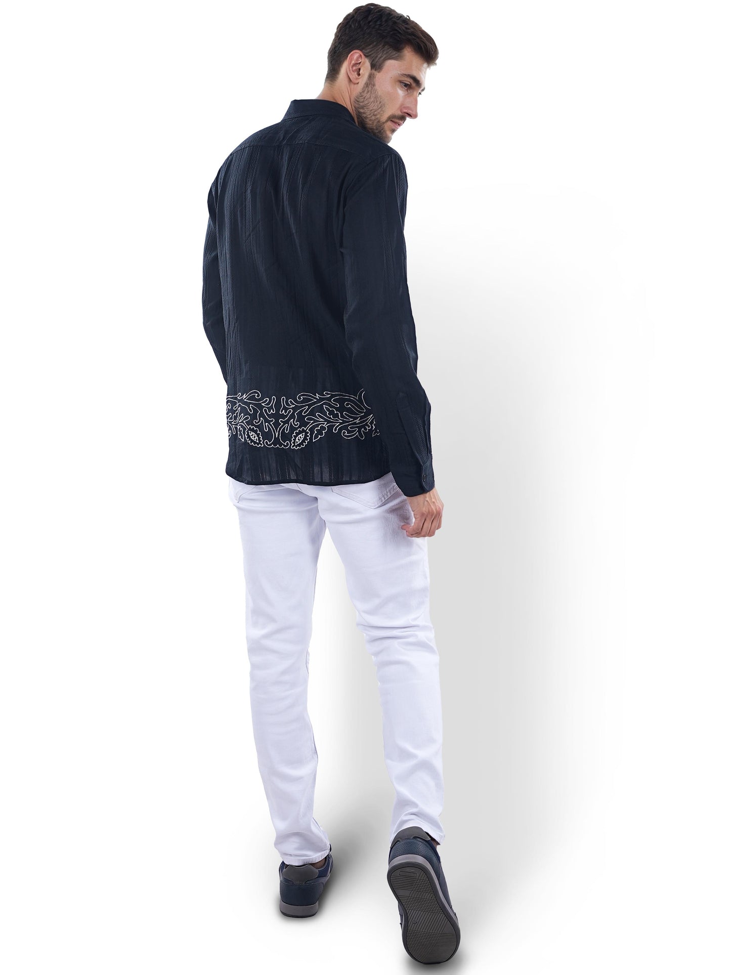 Black Embroidered Cotton Shirt