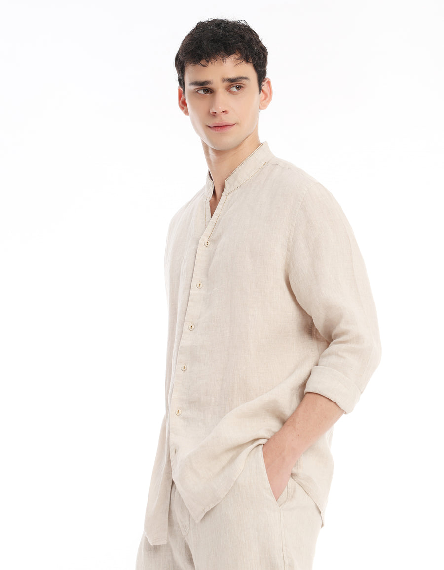 Regular Fit 100% Linen Solid Shirts - Cream