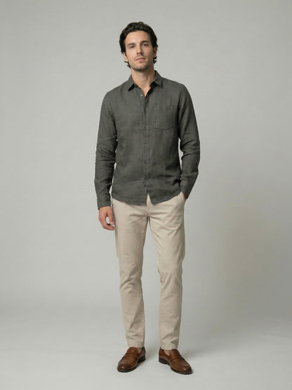 Celio Mens Khaki Solid Regular Fit Linen Shirts
