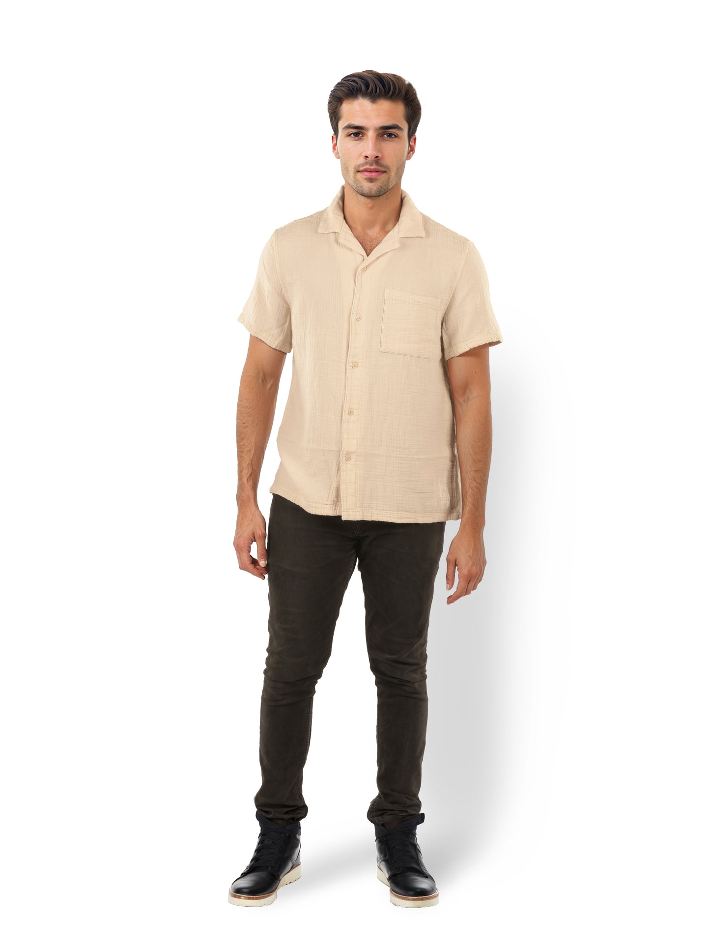 Beige Solid Cotton Shirt