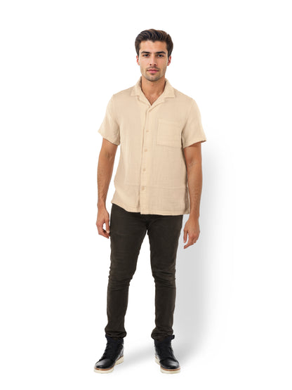 Beige Solid Cotton Shirt