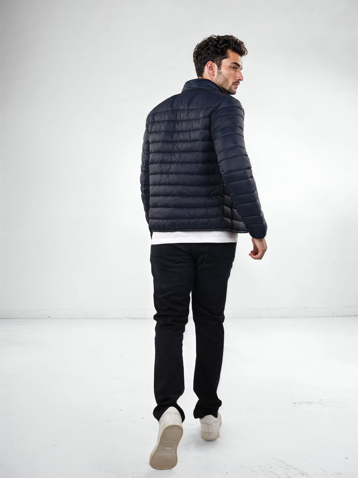 Navy Blue Solid Polyamide Jacket