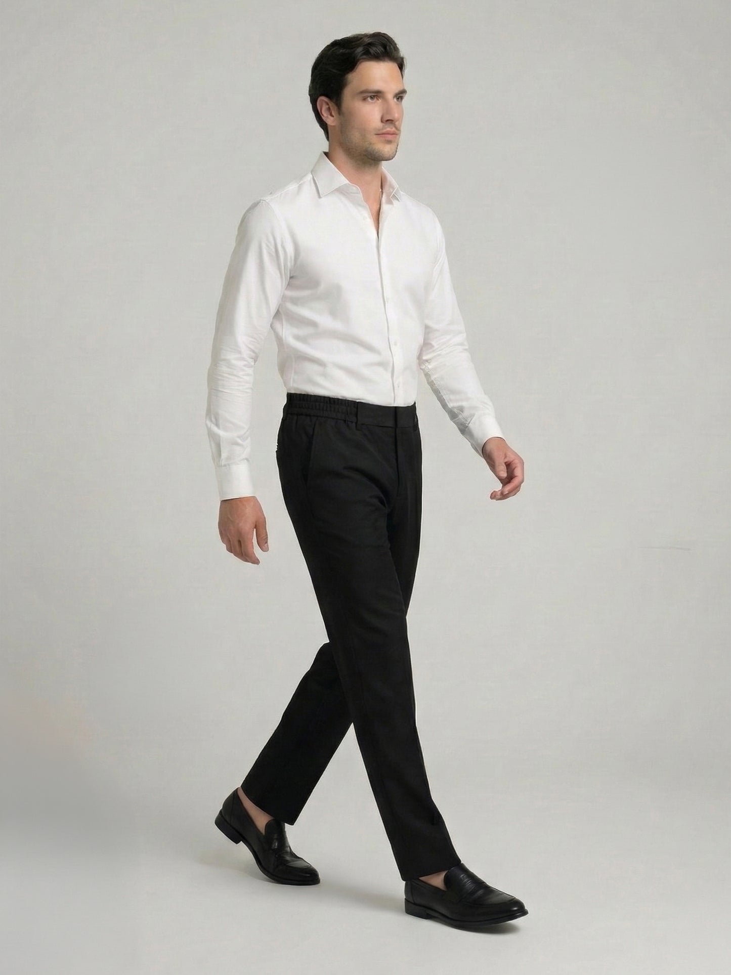 Celio Mens Black Solid 24H Fit Polyester Casual Trouser